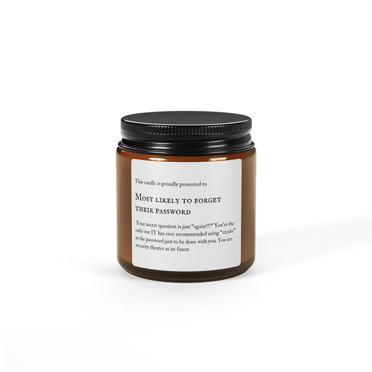Humorous Scented Candle, Most Likely to Forget Their Password-Gift for Coworkers, Self-Care Candle, Amber Jar, Fun Home Decor