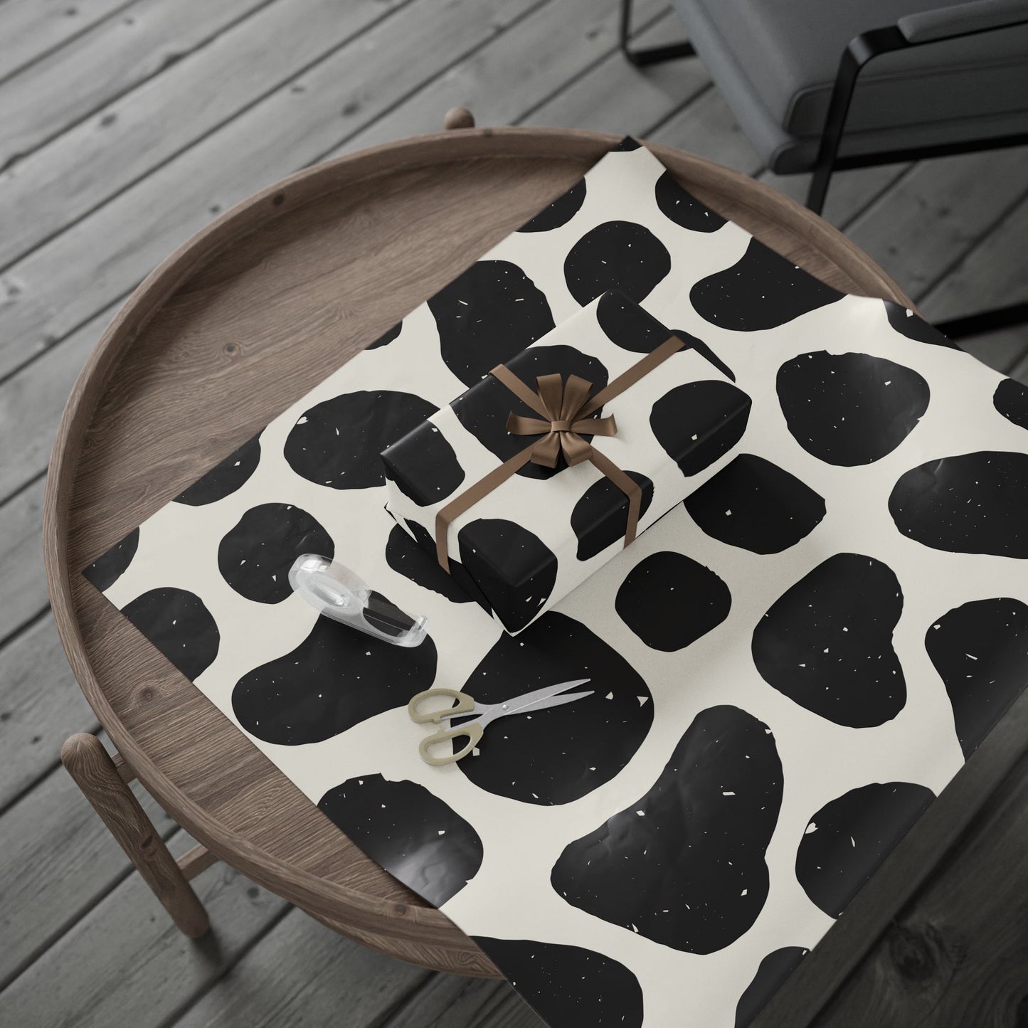 Chic Cow Print Wrapping Paper, Modern Gift Wrap, Stylish Packaging, Unique Black and White Design, Eco-Friendly Decorative - aMOOsing Designs