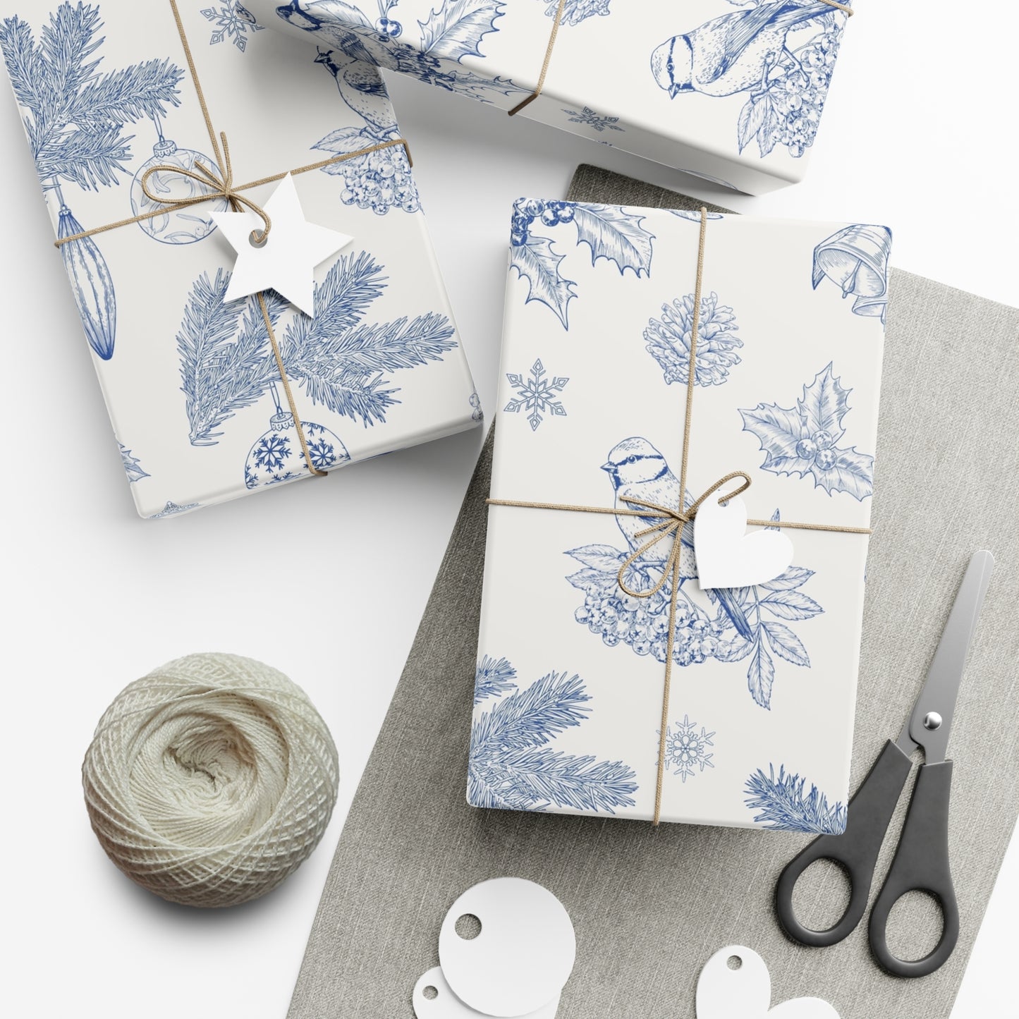 Elegant Winter Gift Wrap Paper – Blue Botanical Design for Holiday Gifting - aMOOsing Designs
