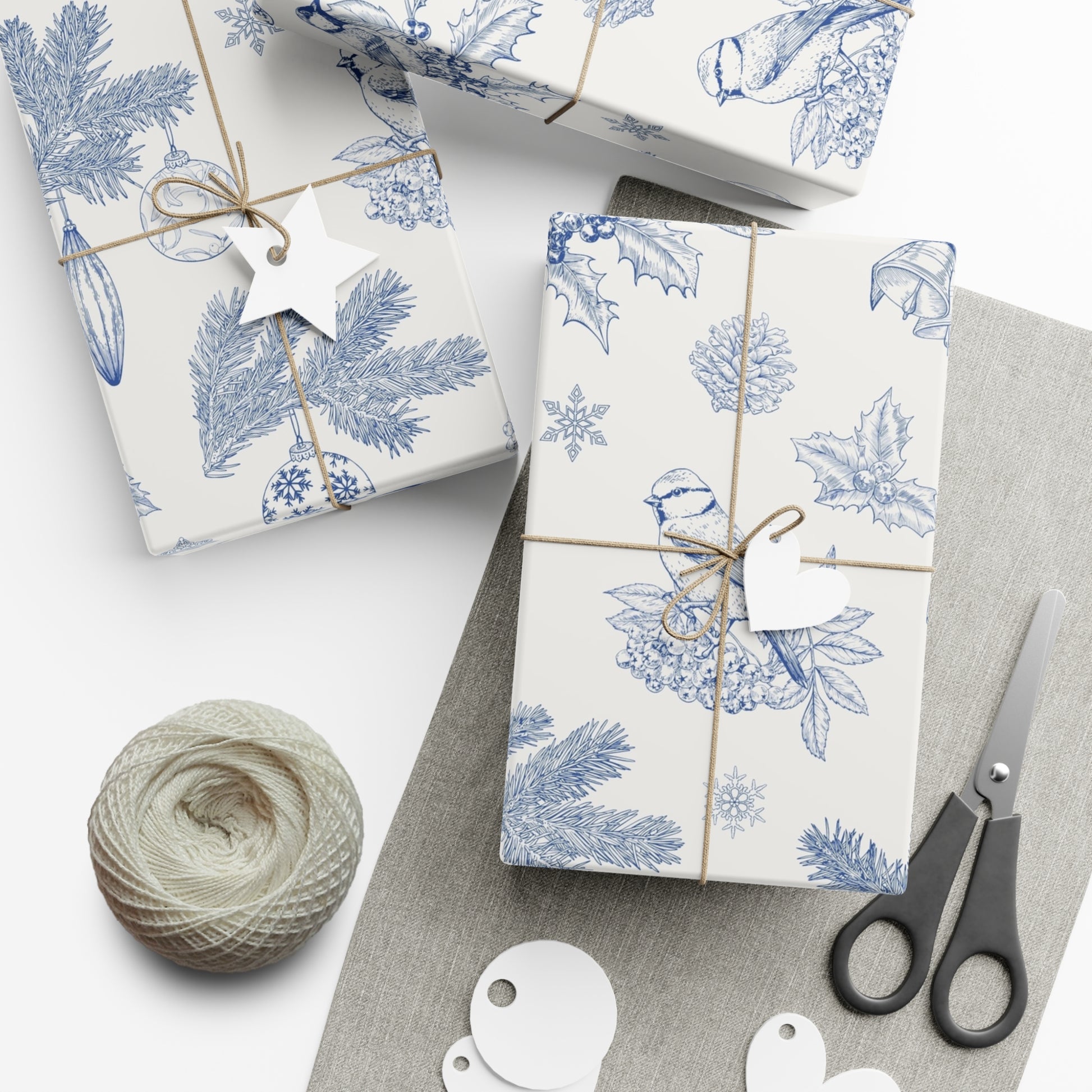 Elegant Winter Gift Wrap Paper – Blue Botanical Design for Holiday Gifting - aMOOsing Designs
