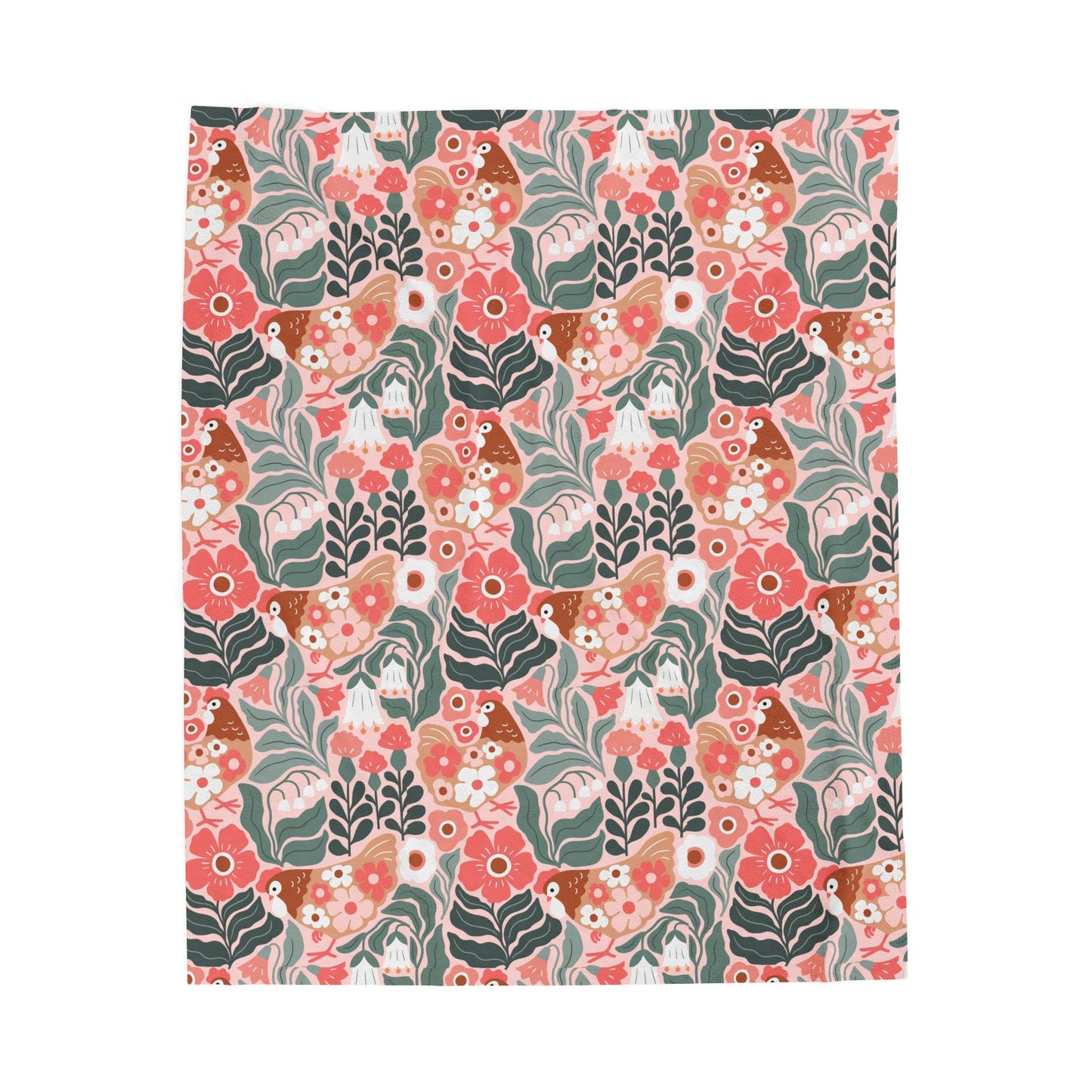 Chic Floral and Hen patterned Velveteen Plush Blanket - Cozy Throw for Home Decor