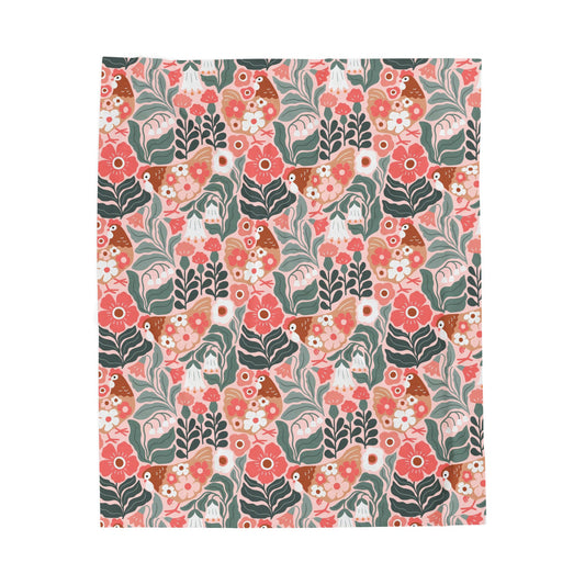 Chic Floral and Hen patterned Velveteen Plush Blanket - Cozy Throw for Home Decor