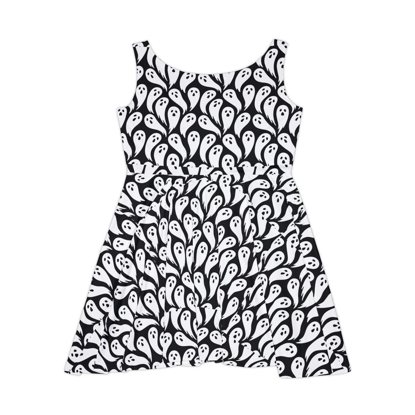 Ghostly Elegance Women's Skater Dress (AOP) - Perfect for Halloween, Boho Style, Casual Outings, Ghost-Themed Parties, Summer Events - aMOOsing Designs