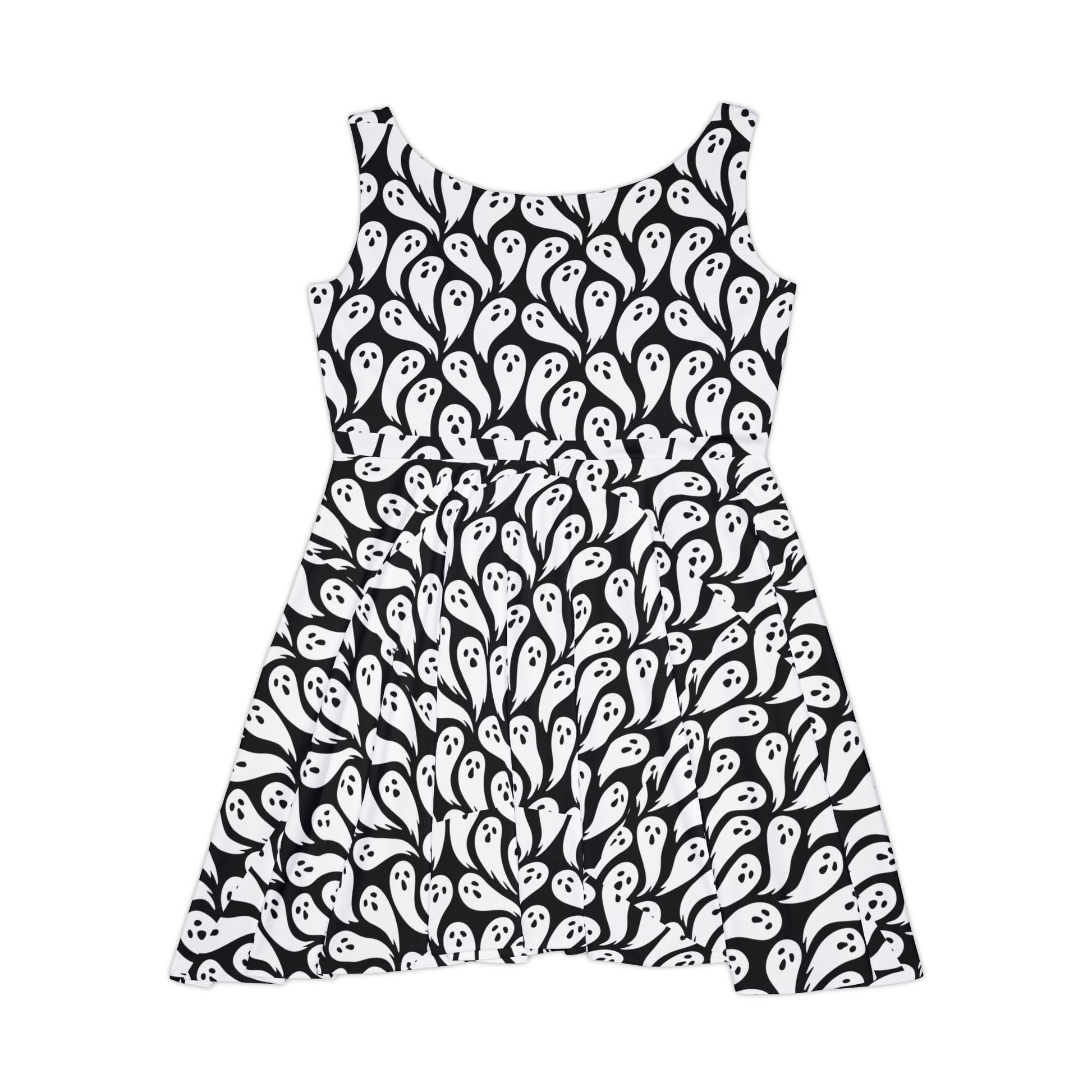 Ghostly Elegance Women's Skater Dress (AOP) - Perfect for Halloween, Boho Style, Casual Outings, Ghost-Themed Parties, Summer Events - aMOOsing Designs
