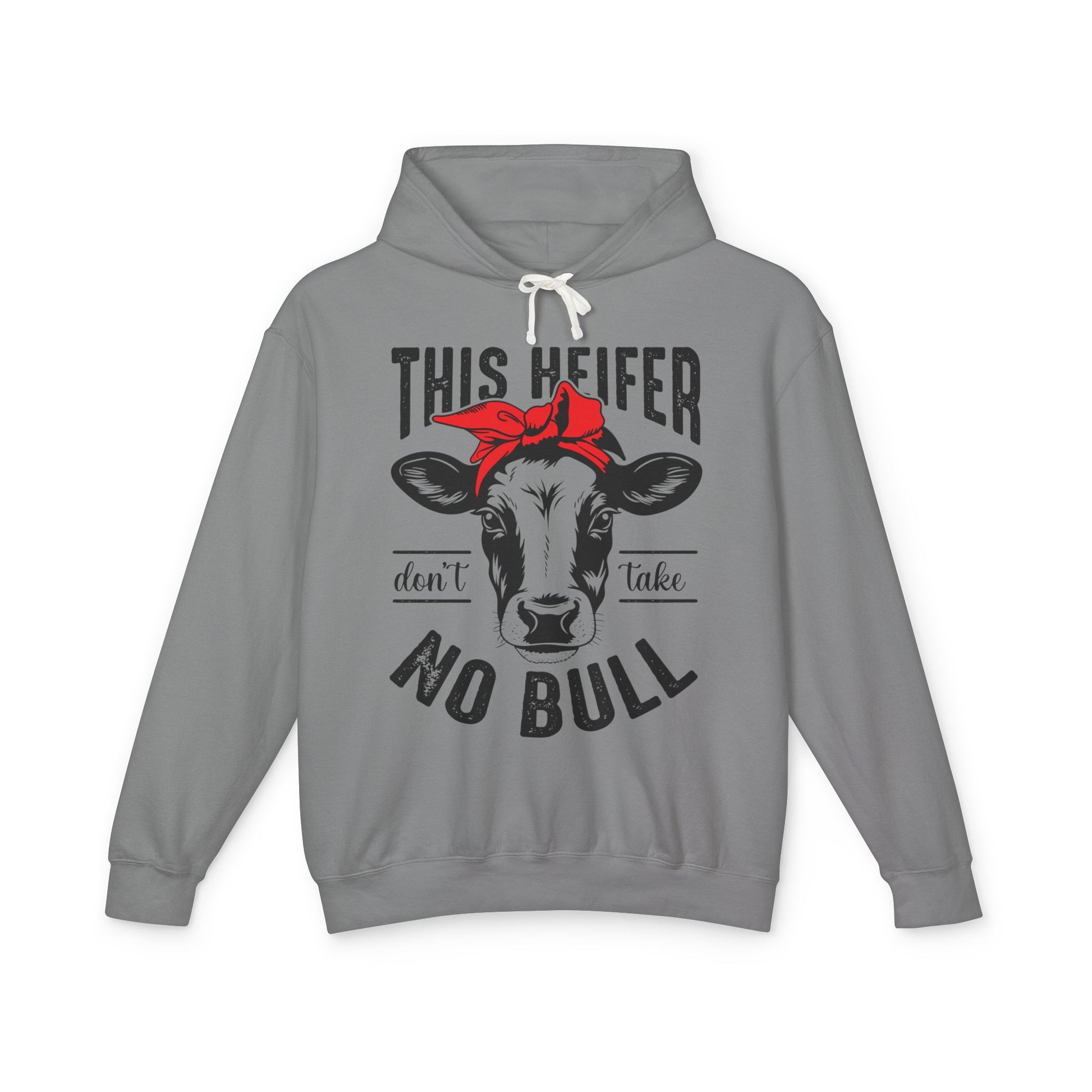 Funny Cow Graphic Unisex Lightweight Hooded Sweatshirt - "This Heifer Don't Take No Bull" - aMOOsing Designs