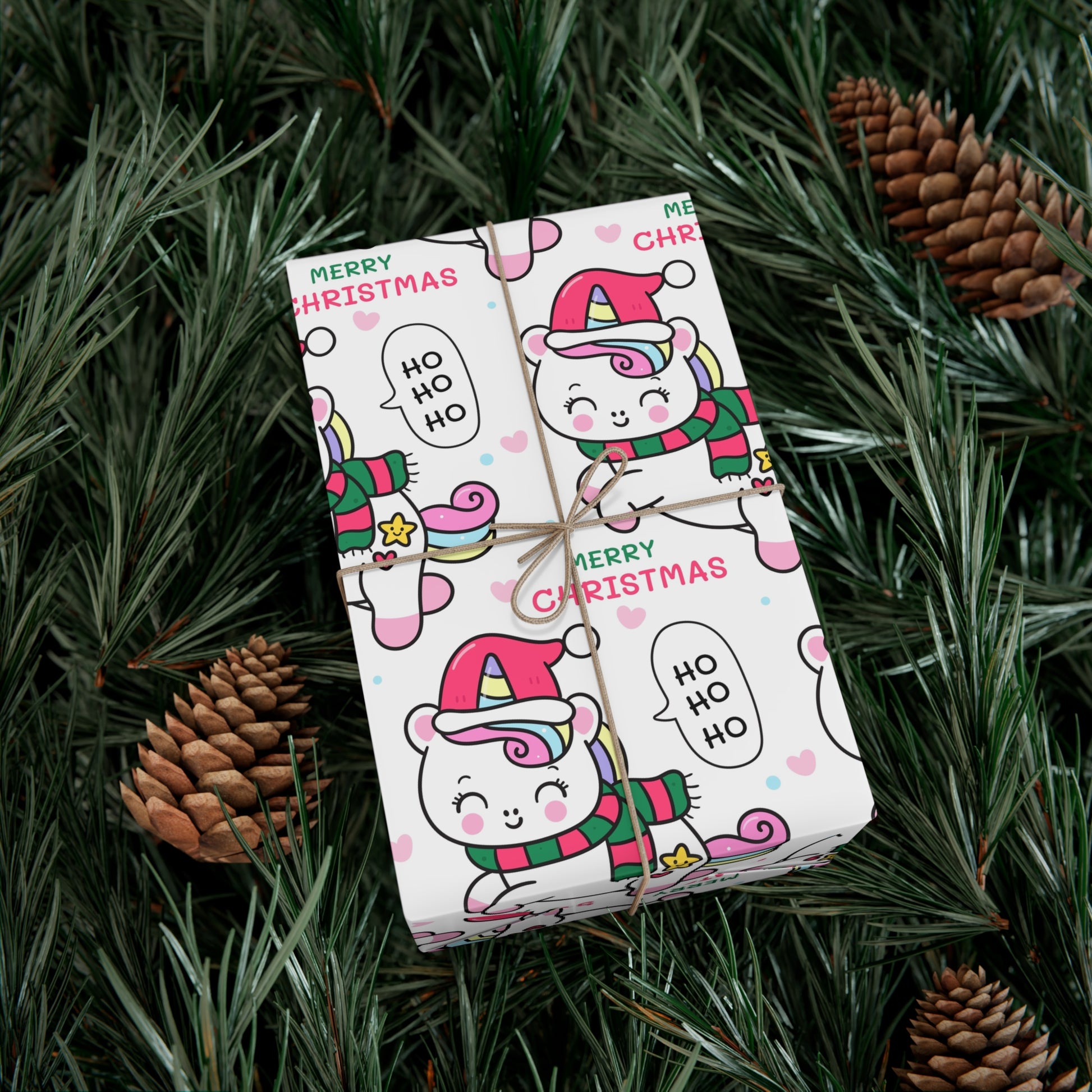 Wrapping Paper - Merry Christmas Gift Wrap Paper with Santa Unicorn Design - aMOOsing Designs