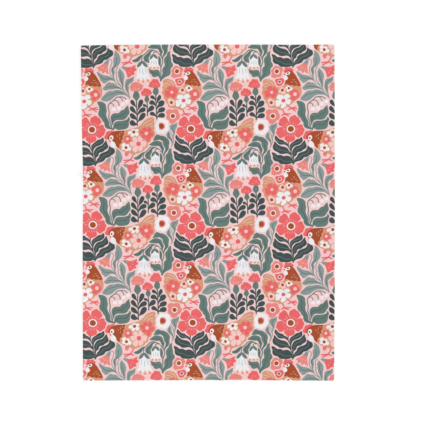 Chic Floral and Hen patterned Velveteen Plush Blanket - Cozy Throw for Home Decor