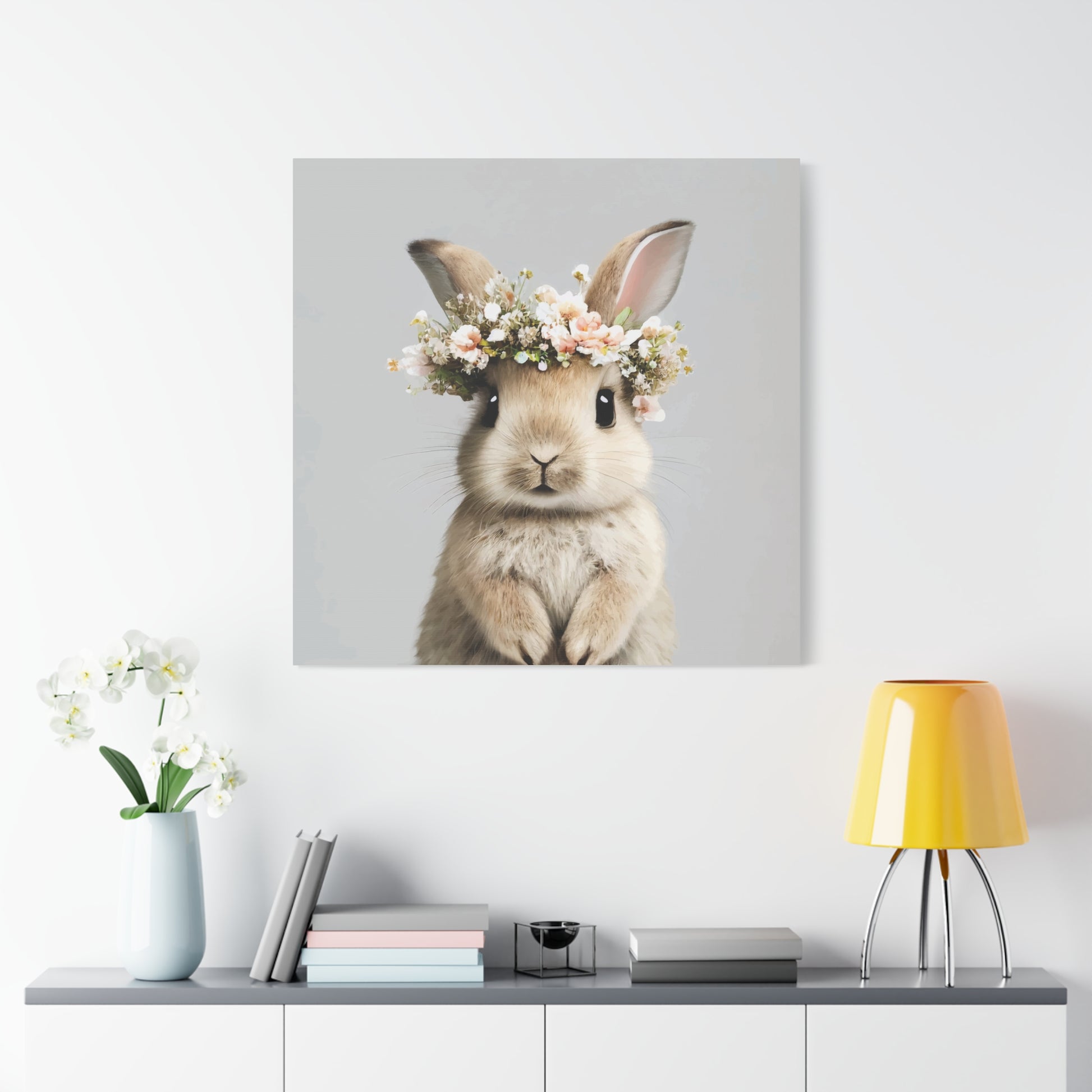 Cute Floral Bunny Canvas Wall Art - Perfect Spring Decor - aMOOsing Designs