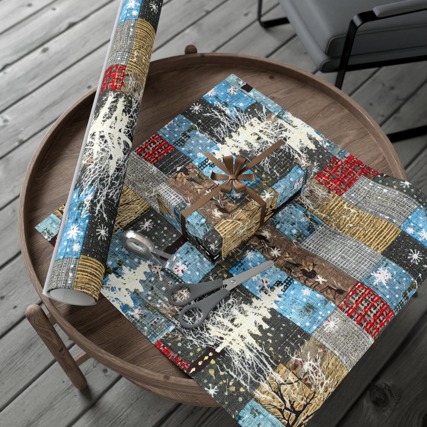 Cozy Quilted Patterned Winter Gift Wrap Papers, Holiday Wrapping Paper, Christmas Present Wrap, Rustic Style Gift Wrapping, Seasonal Decor