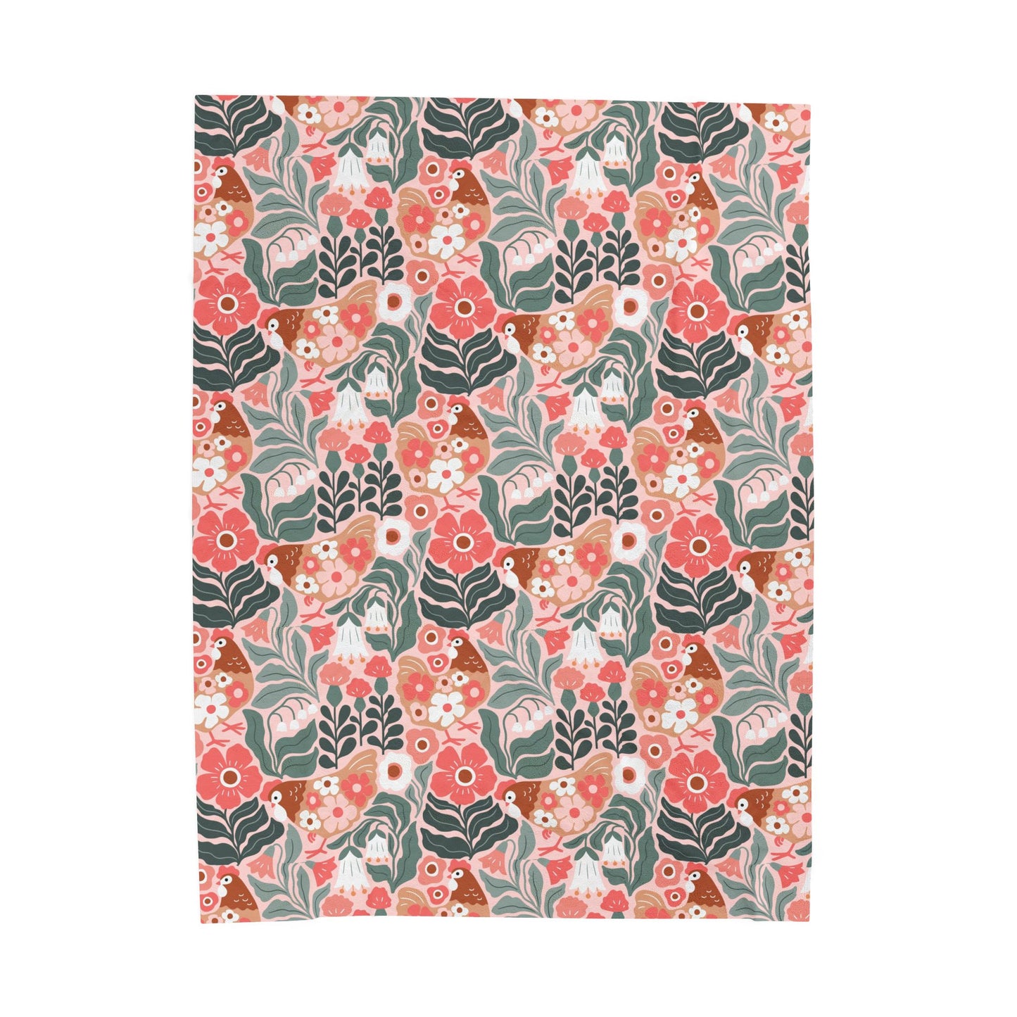 Chic Floral and Hen patterned Velveteen Plush Blanket - Cozy Throw for Home Decor
