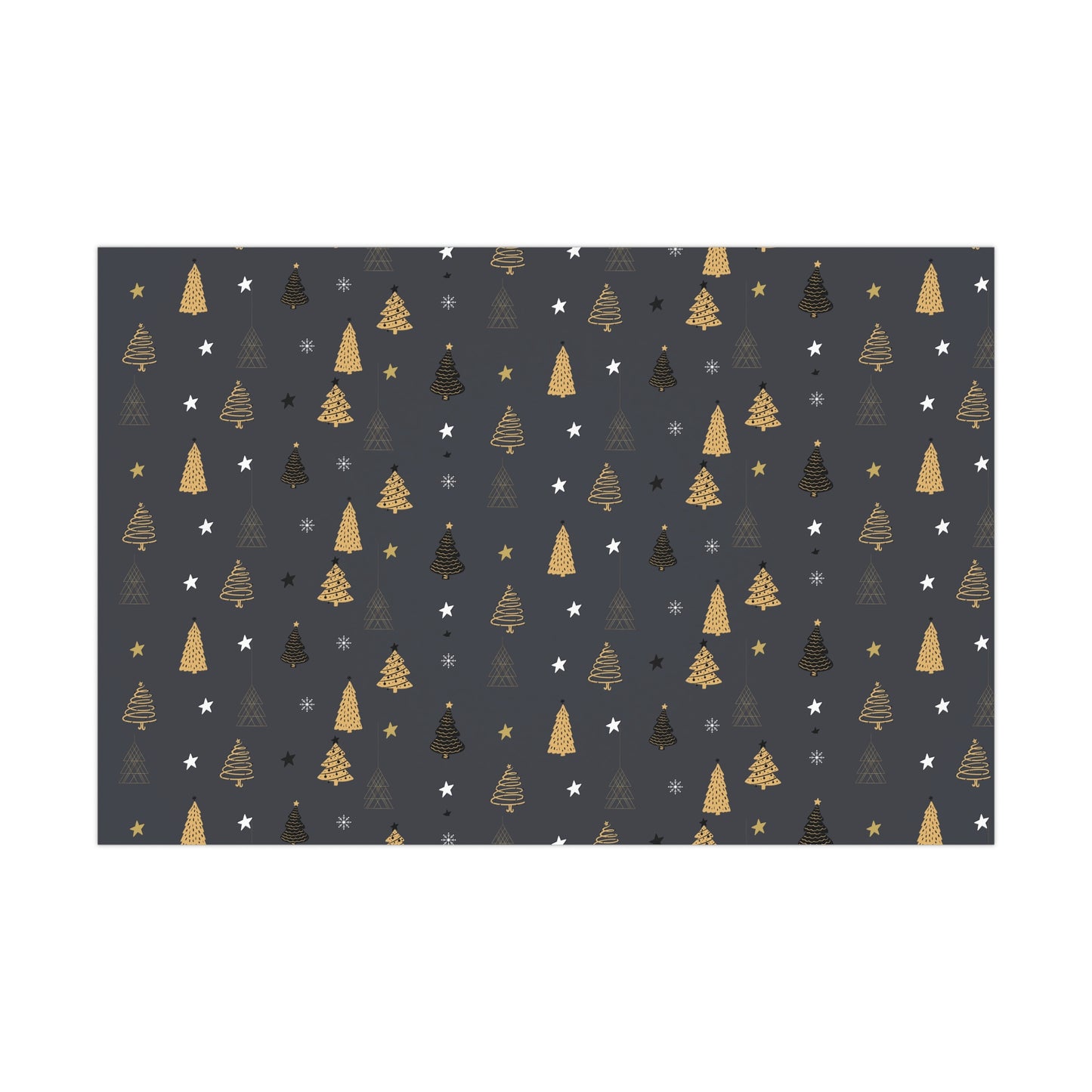 Elegant Black & Gold Holiday Gift Wrap Paper - Christmas Tree & Star Design - aMOOsing Designs