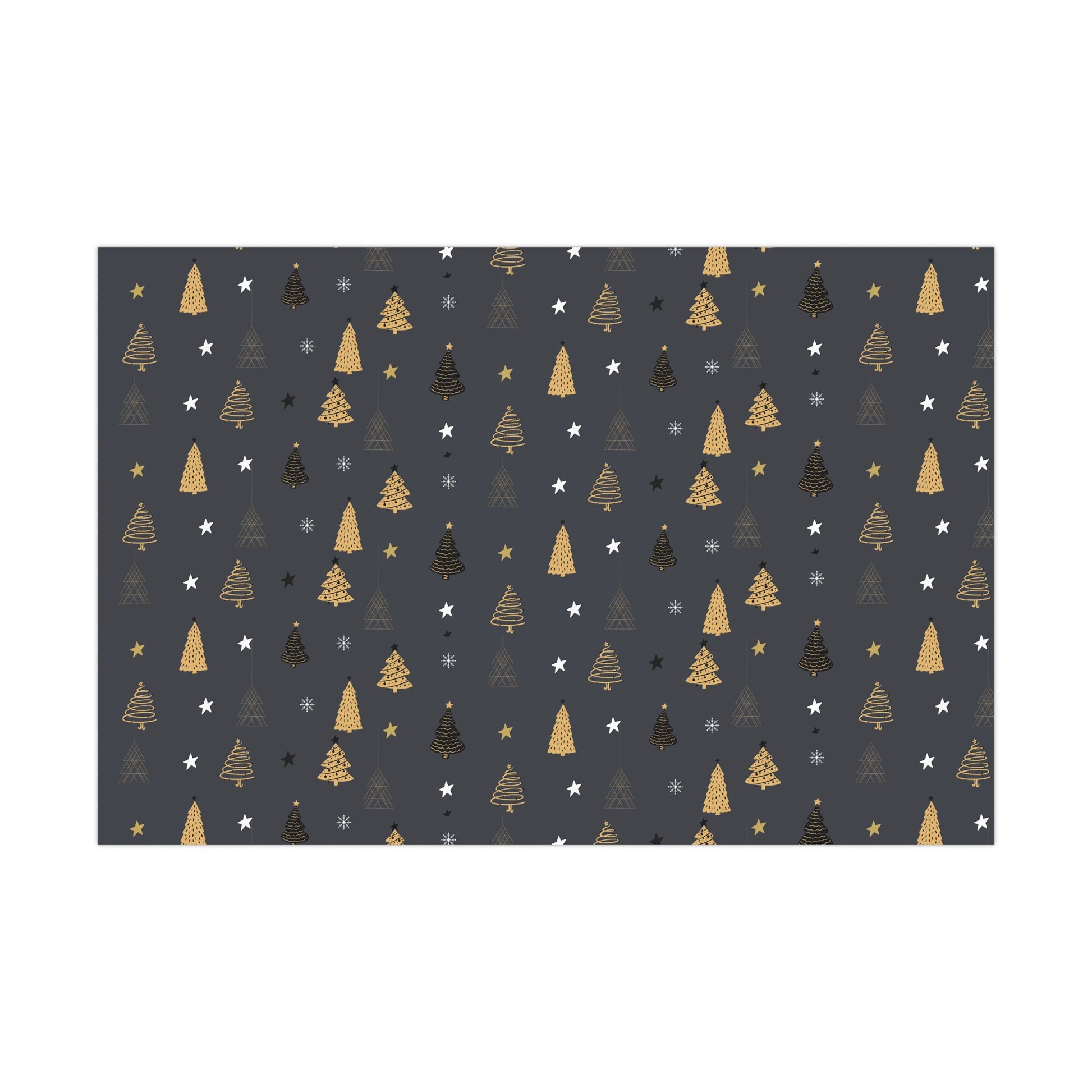 Elegant Black & Gold Holiday Gift Wrap Paper - Christmas Tree & Star Design - aMOOsing Designs