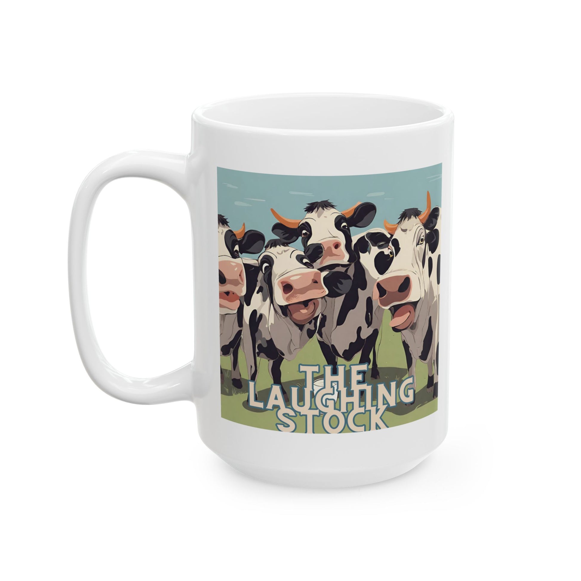 Mug - 'The Laughing Stock' Cow Group Design 11oz 15oz - aMOOsing Designs