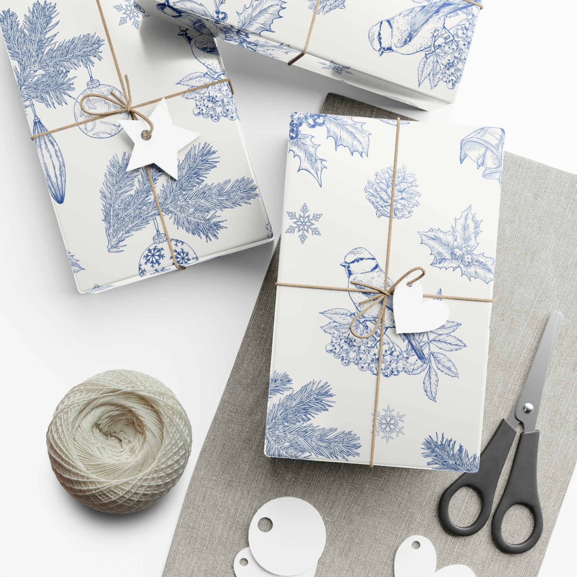 Elegant Winter Gift Wrap Paper – Blue Botanical Design for Holiday Gifting - aMOOsing Designs