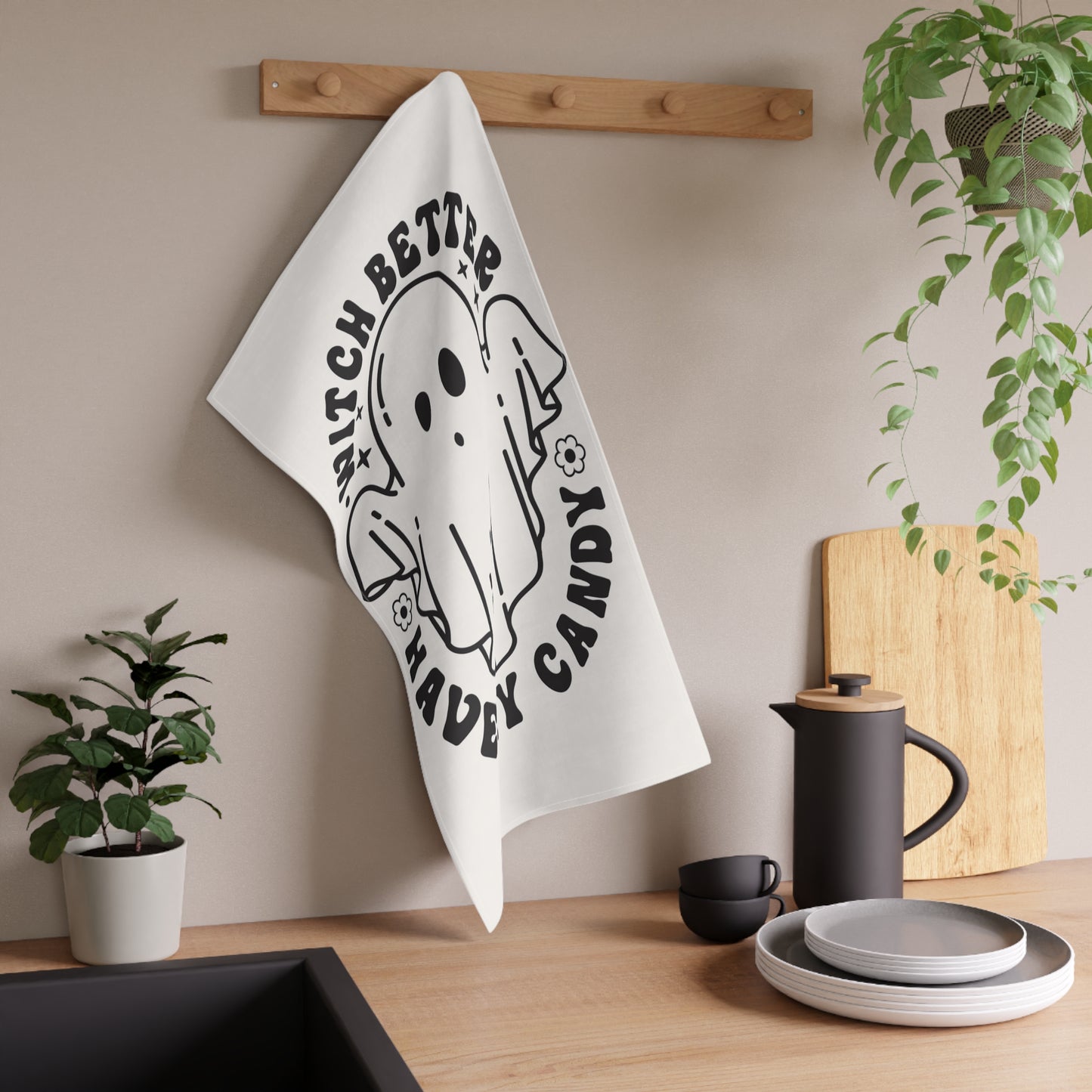 Witch Better Have My Candy Tea Towels, Fun Ghost Design Kitchen Decor, Perfect for Halloween Parties, Gift for Home Cooks, Kitchen Accessories