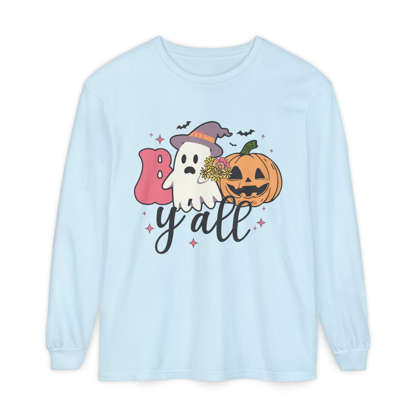 BOO Y'all Halloween Long Sleeve Tee, Cozy Fall Shirt, Unisex Ghost T-Shirt, Pumpkin Graphic Top, Perfect for Halloween Parties