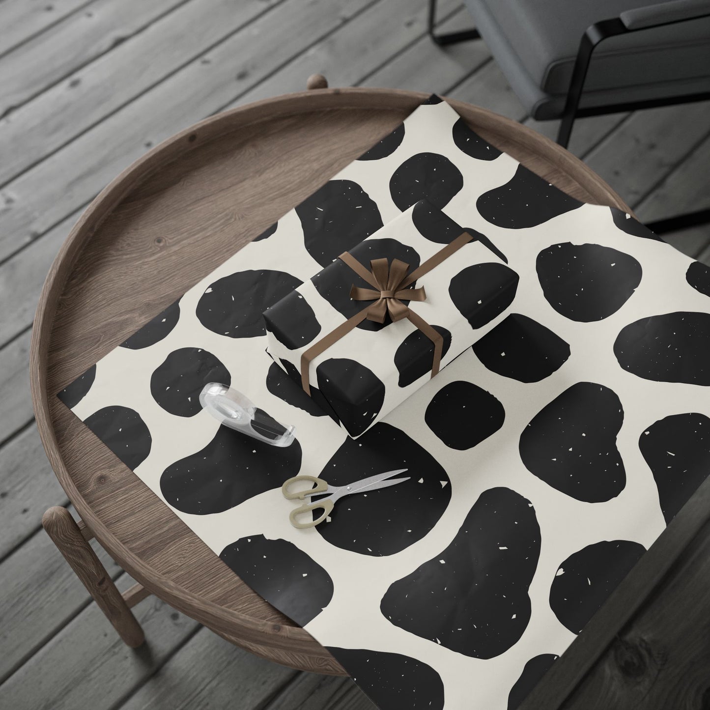 Chic Cow Print Wrapping Paper, Modern Gift Wrap, Stylish Packaging, Unique Black and White Design, Eco-Friendly Decorative - aMOOsing Designs