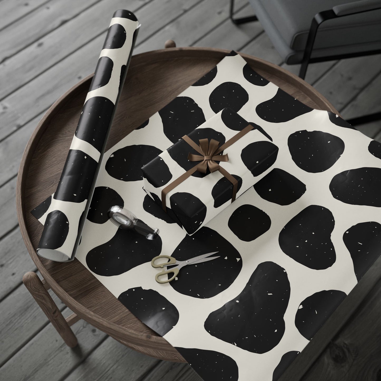 Chic Cow Print Wrapping Paper, Modern Gift Wrap, Stylish Packaging, Unique Black and White Design, Eco-Friendly Decorative - aMOOsing Designs