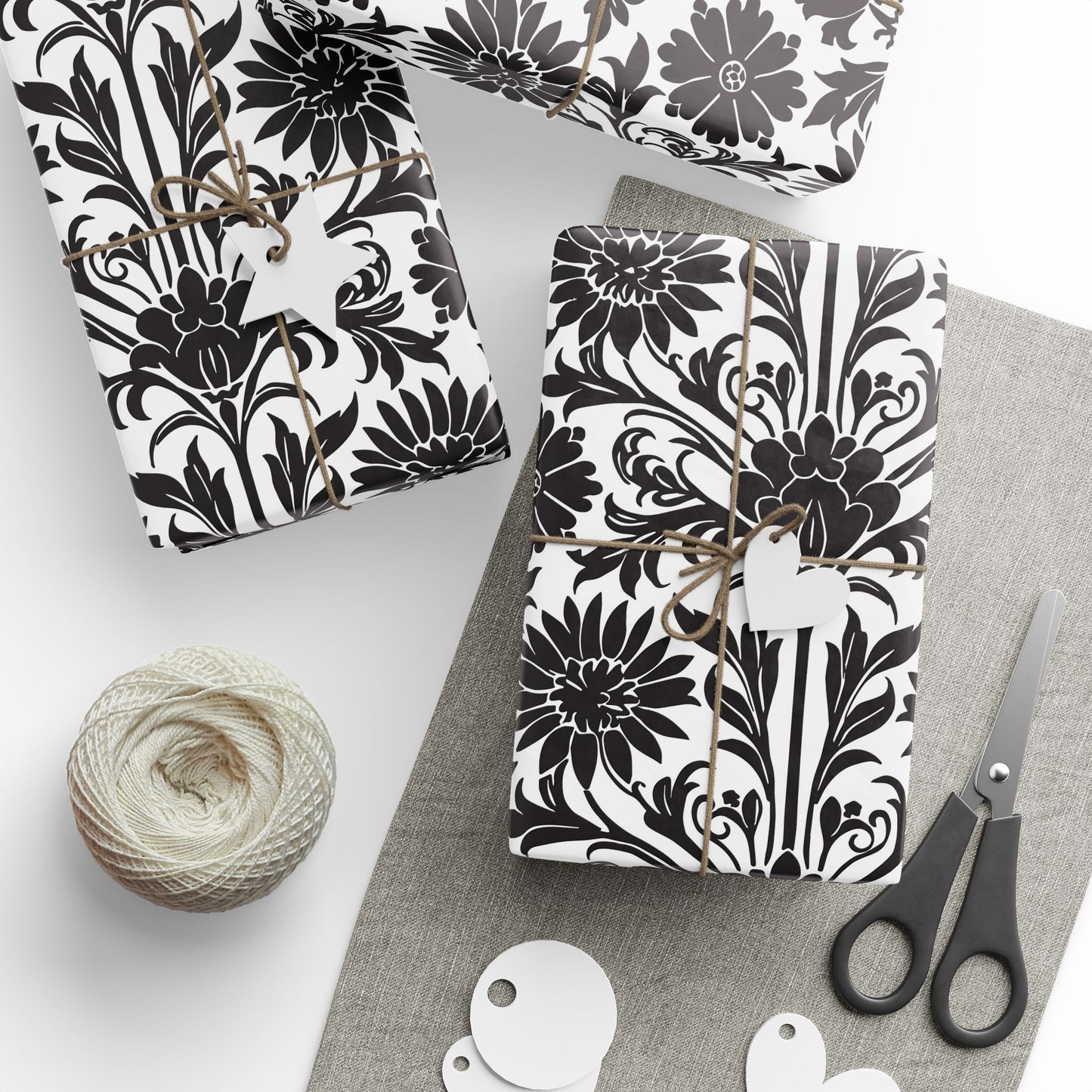 Elegant Floral Wrapping Paper - Black & White Gift Wrap Perfect for Weddings, Anniversaries and Other Romantic Occasions