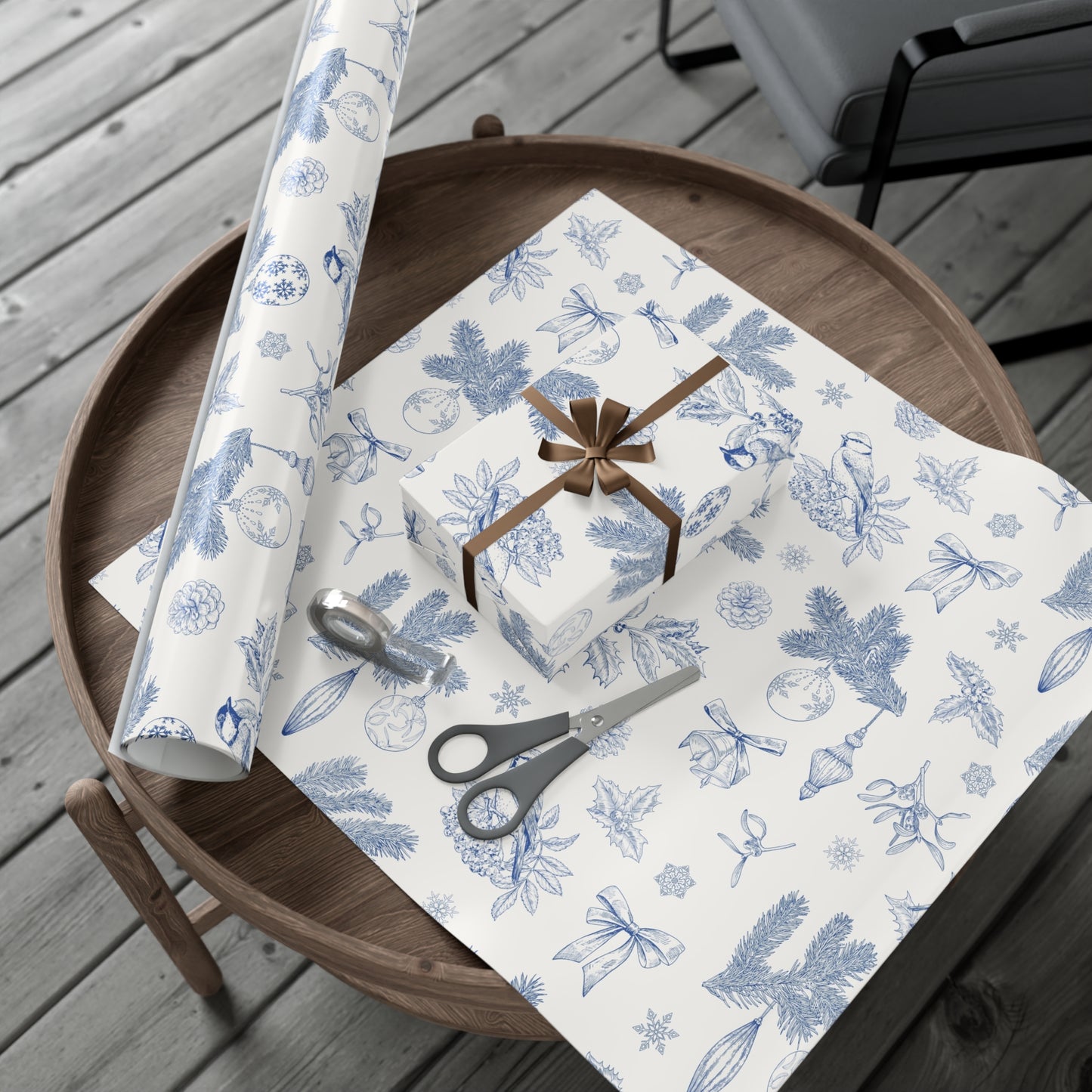 Elegant Winter Gift Wrap Paper – Blue Botanical Design for Holiday Gifting - aMOOsing Designs