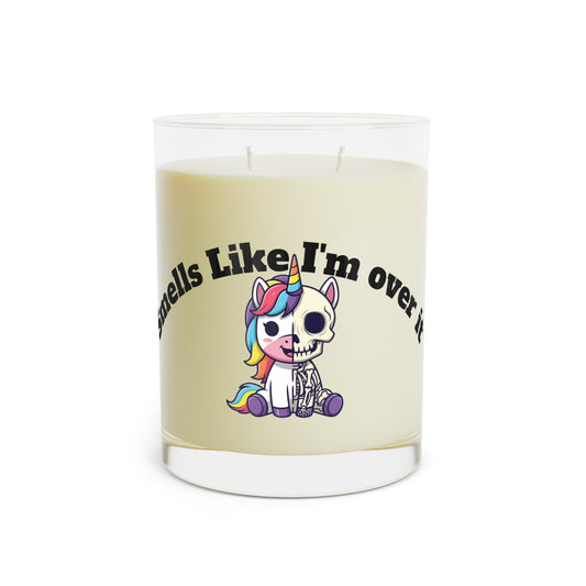 Scented Candle - Whimsical Unicorn Design, Smells Like I'm Over It - Great for Relaxing, Gifts, Home Decor, Self-Care - 11oz Glass Jar