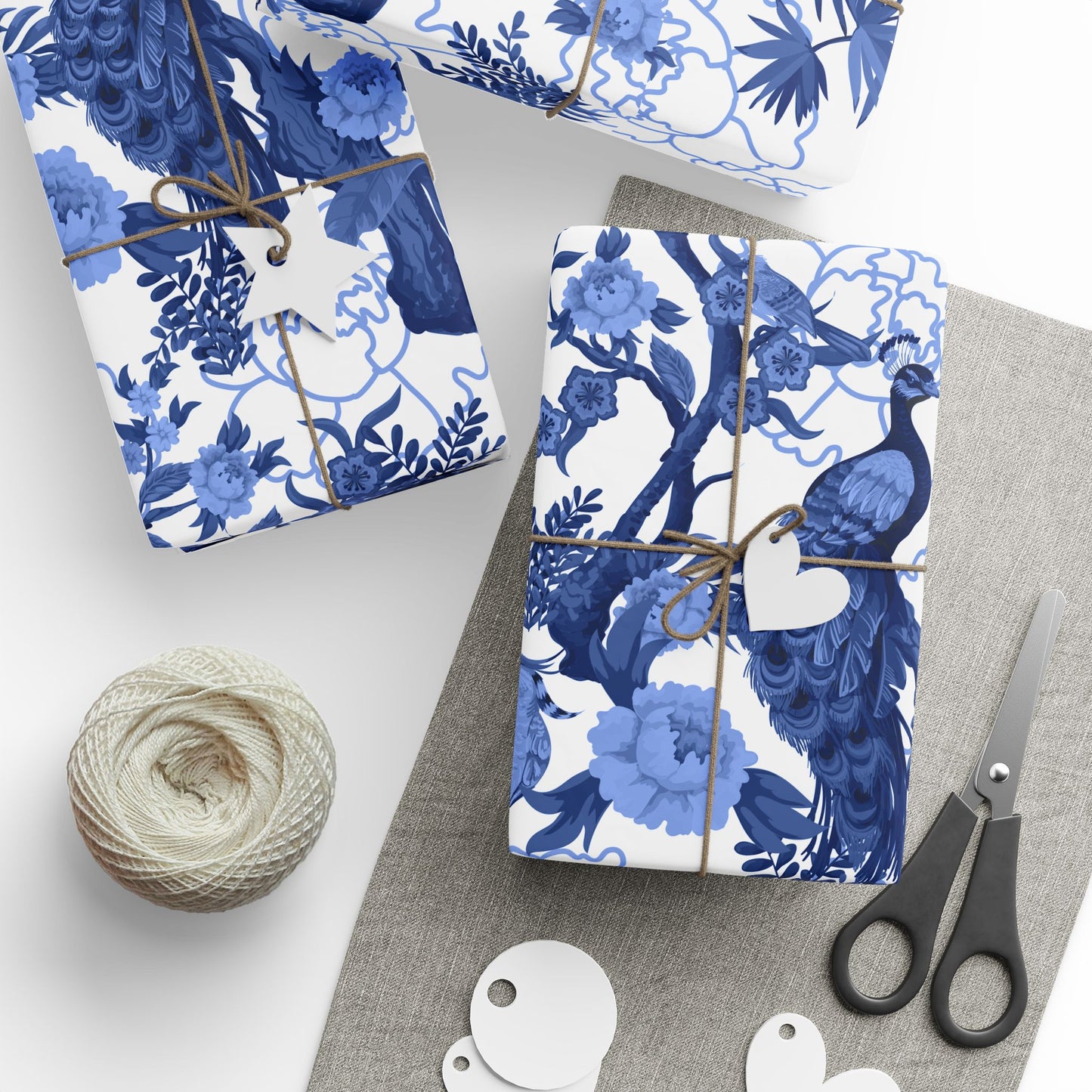 Elegant Floral Wrapping Paper Roll, Gift Wrap for Any Occasion, Blue and White Botanical Design, Holiday and Birthday Gift