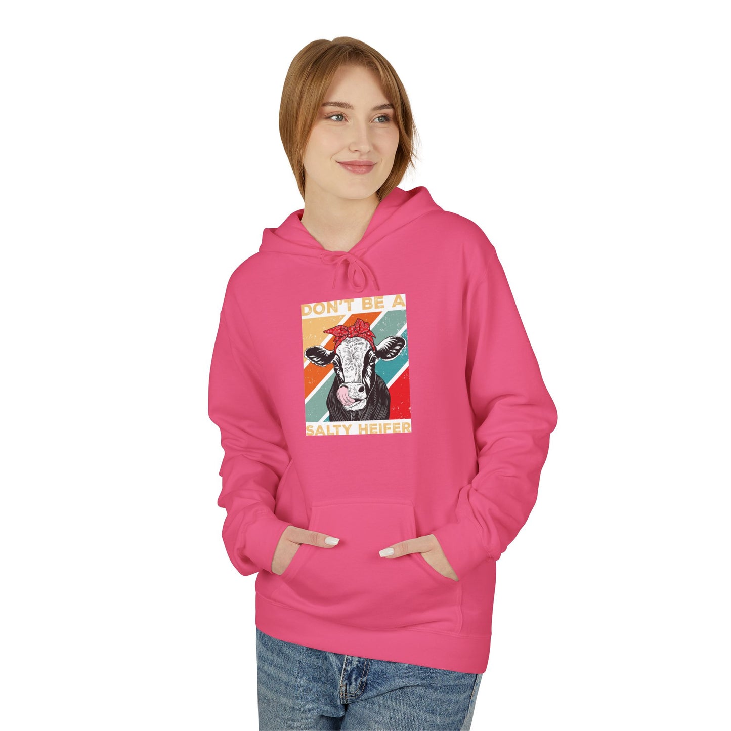 Funny Salty Heifer Fleece Hoodie - Unisex Midweight Pullover - aMOOsing Designs