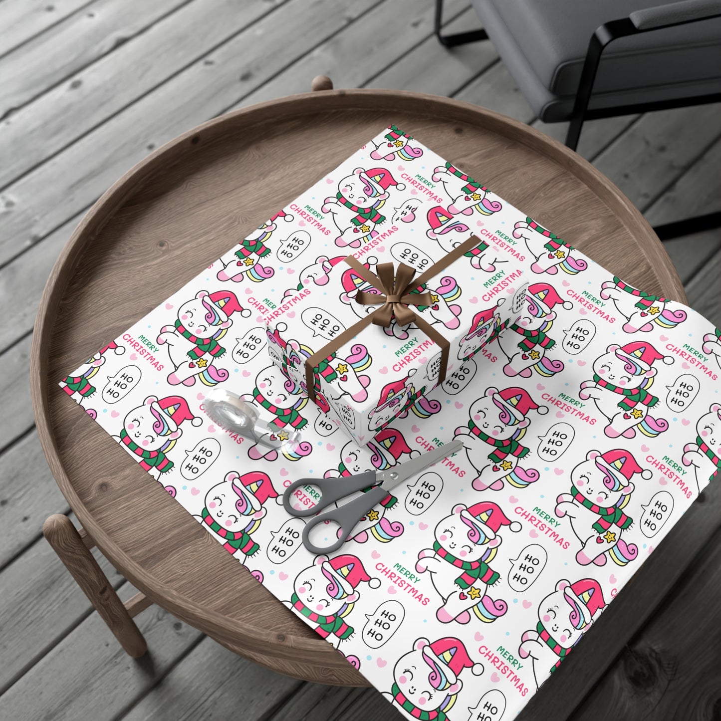 Wrapping Paper - Merry Christmas Gift Wrap Paper with Santa Unicorn Design - aMOOsing Designs