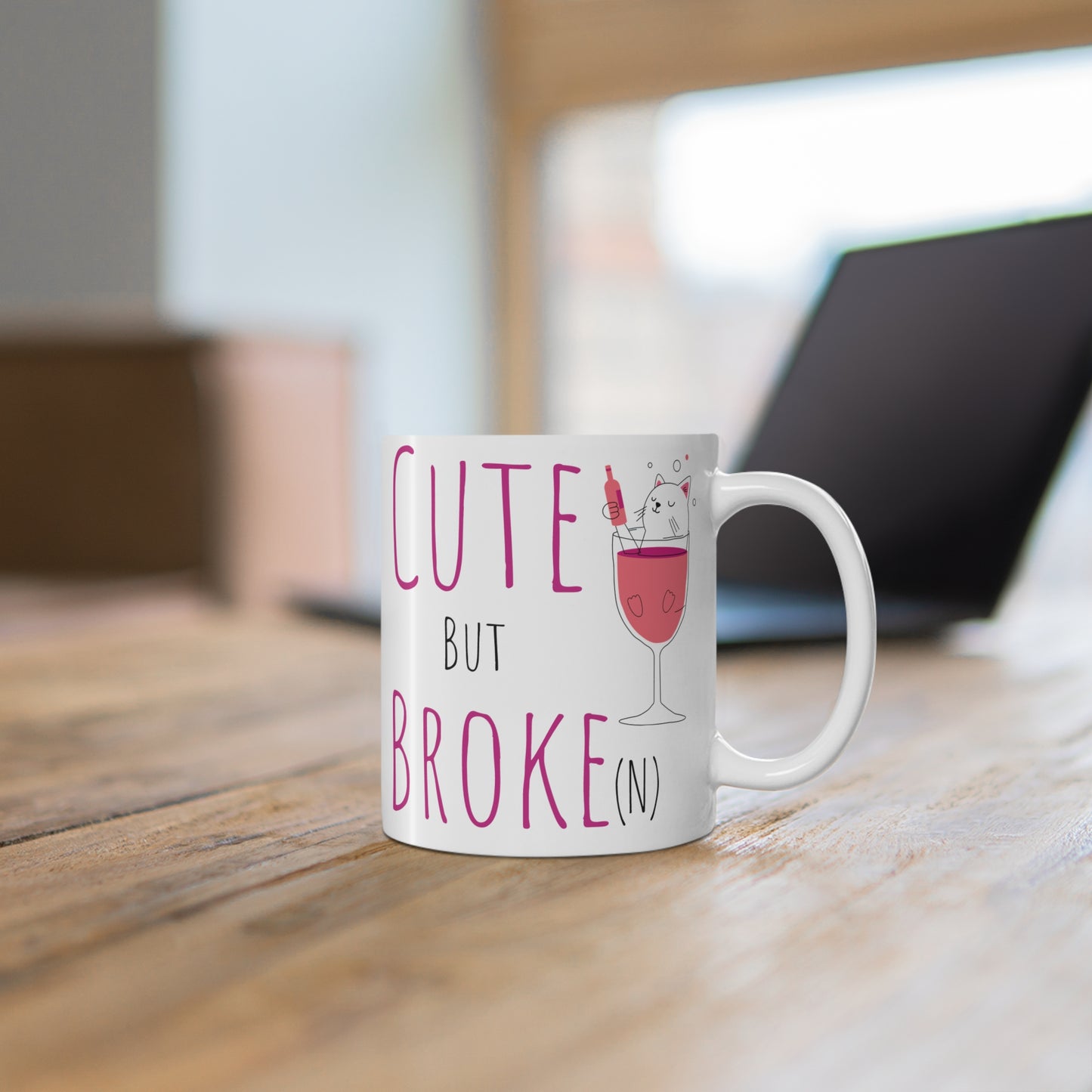 Cute But Broke(n) Cat Mug - 11oz Coffee Cup for Cat Lovers - aMOOsing Designs
