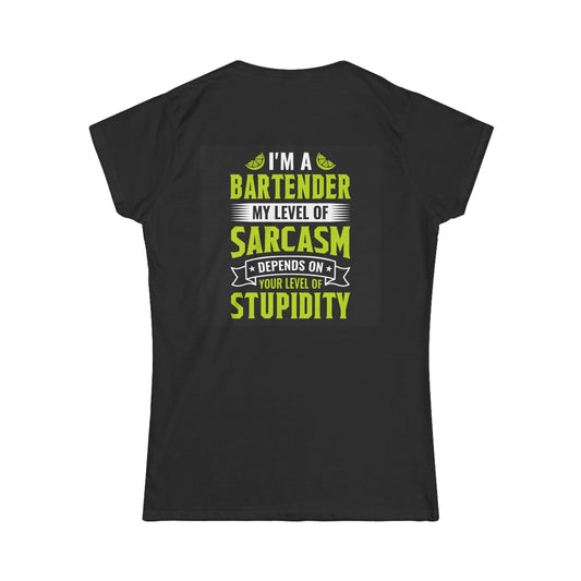 Women's Funny Bartender Softstyle Tee - aMOOsing Designs