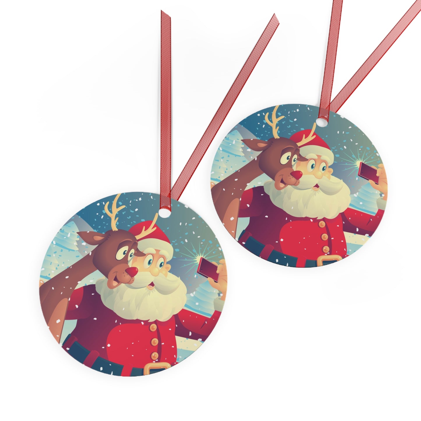 Santa Selfie Christmas Metal Ornaments, Holiday Tree Decor, Xmas Gift, Festive Decoration, Tree Trimming, Christmas Ornament Set