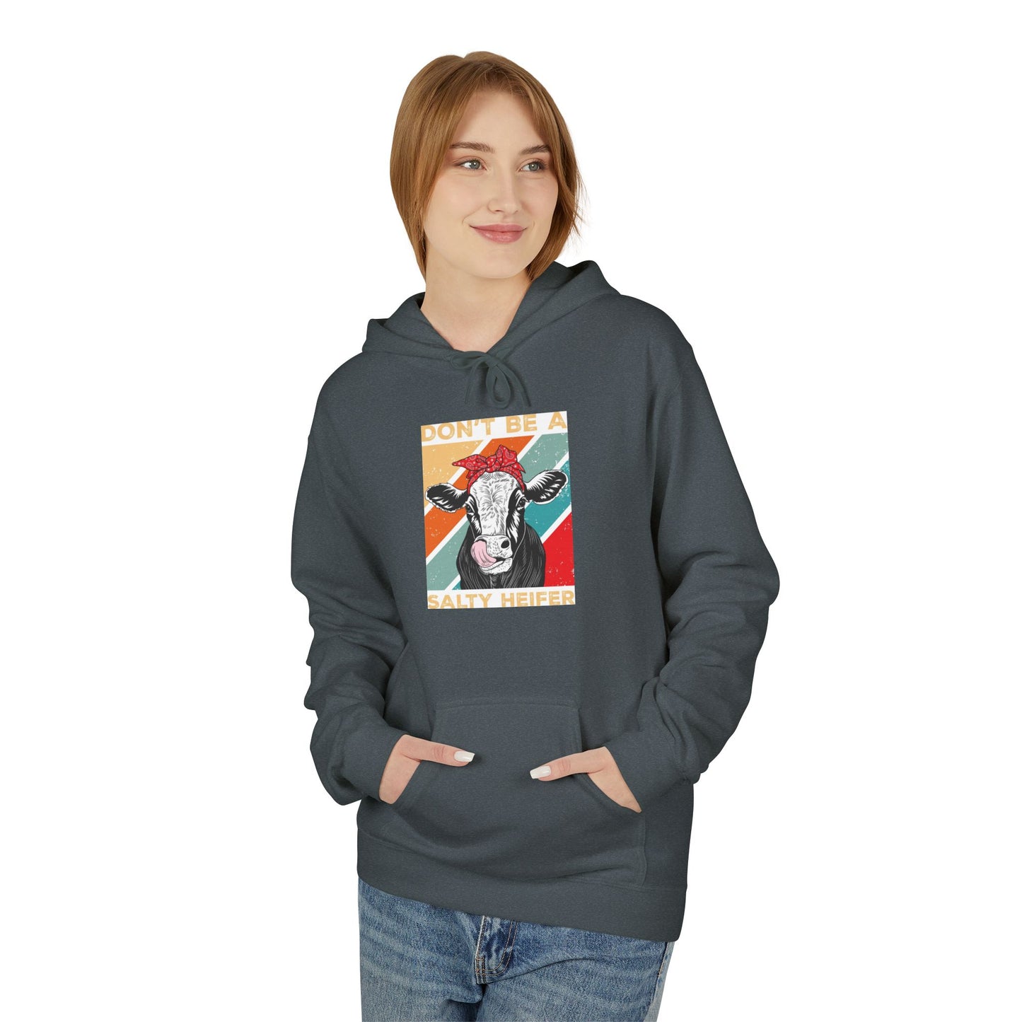 Funny Salty Heifer Fleece Hoodie - Unisex Midweight Pullover - aMOOsing Designs