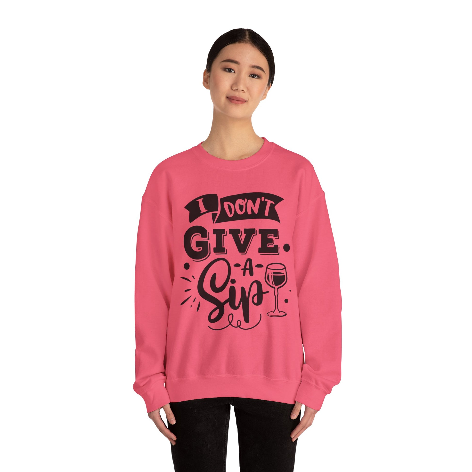 I Don't Give a Sip Unisex Heavy Blend Crewneck Sweatshirt, Funny Wine Lover Gift, Cozy Casual Sweatshirt, Perfect for Parties, Sip and Chill - aMOOsing Designs