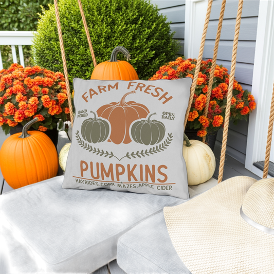 Farm Fresh Pumpkins Outdoor Pillows, Fall Decor, Autumn Accent Cushions, Pumpkin Farmhouse Pillow, Harvest Home Accessories