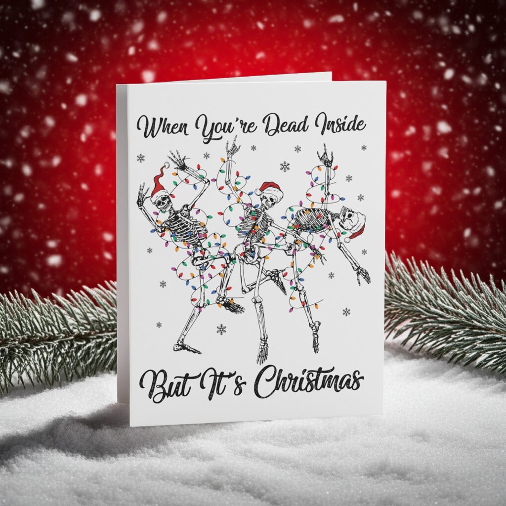Christmas Skeleton Greeting Cards, Funny Holiday Cards, Unique Xmas Cards, Humorous Christmas Cards, Skeleton Art Cards