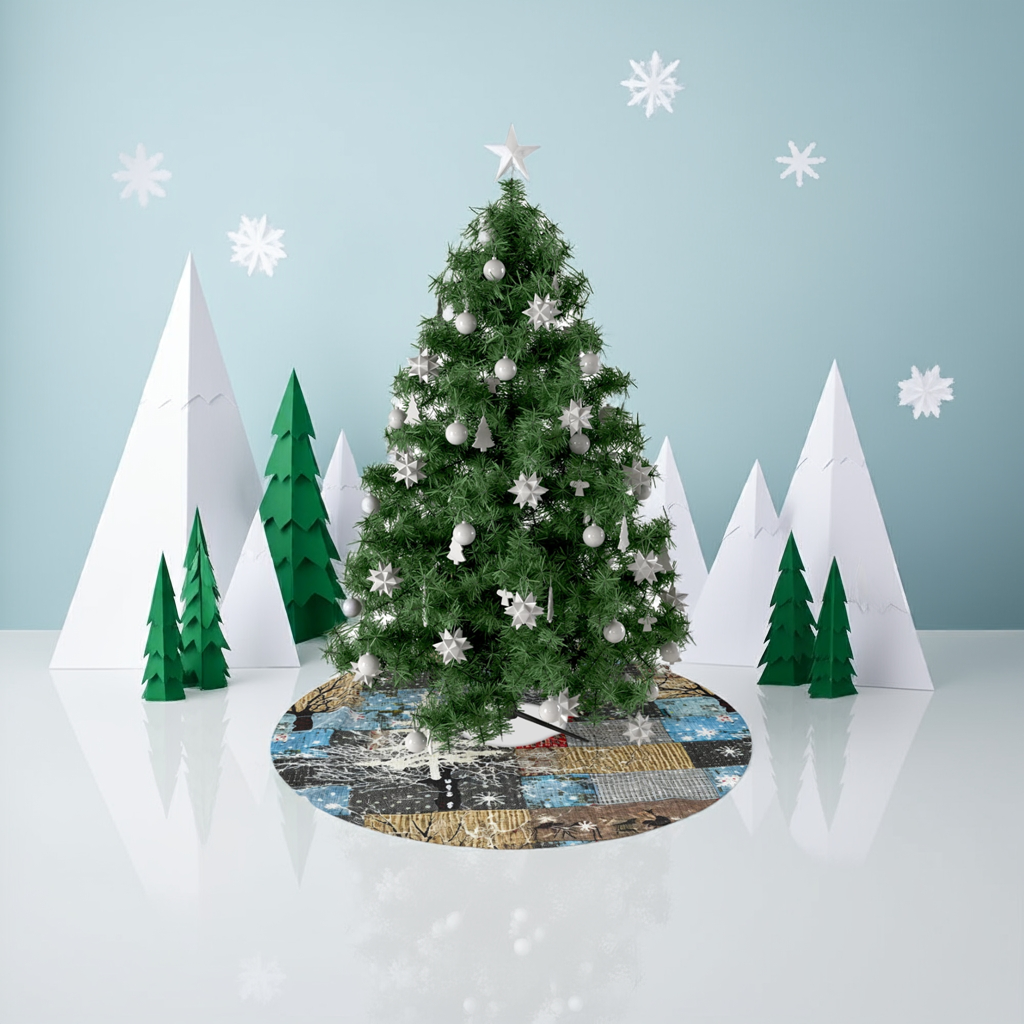 Rustic Cabin Christmas Tree Skirts, Quilted Patterned Holiday Decor, Festive Xmas Tree Mat, Farmhouse Tree Skirt, Rustic Cabin Decor,