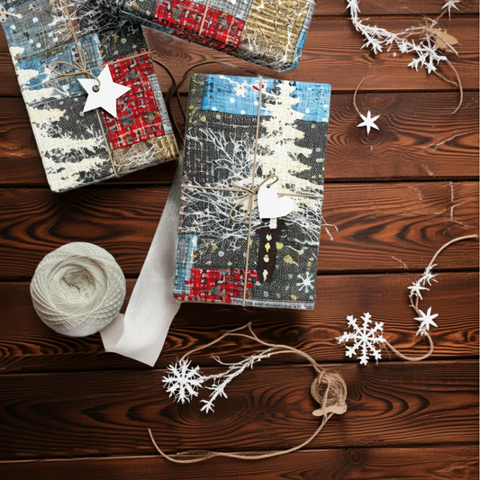 Cozy Quilted Patterned Winter Gift Wrap Papers, Holiday Wrapping Paper, Christmas Present Wrap, Rustic Style Gift Wrapping, Seasonal Decor
